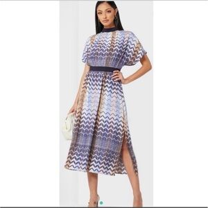 Ted Baker Dress Samii Geo Printed Rib Detail Midi Chevron in Blue